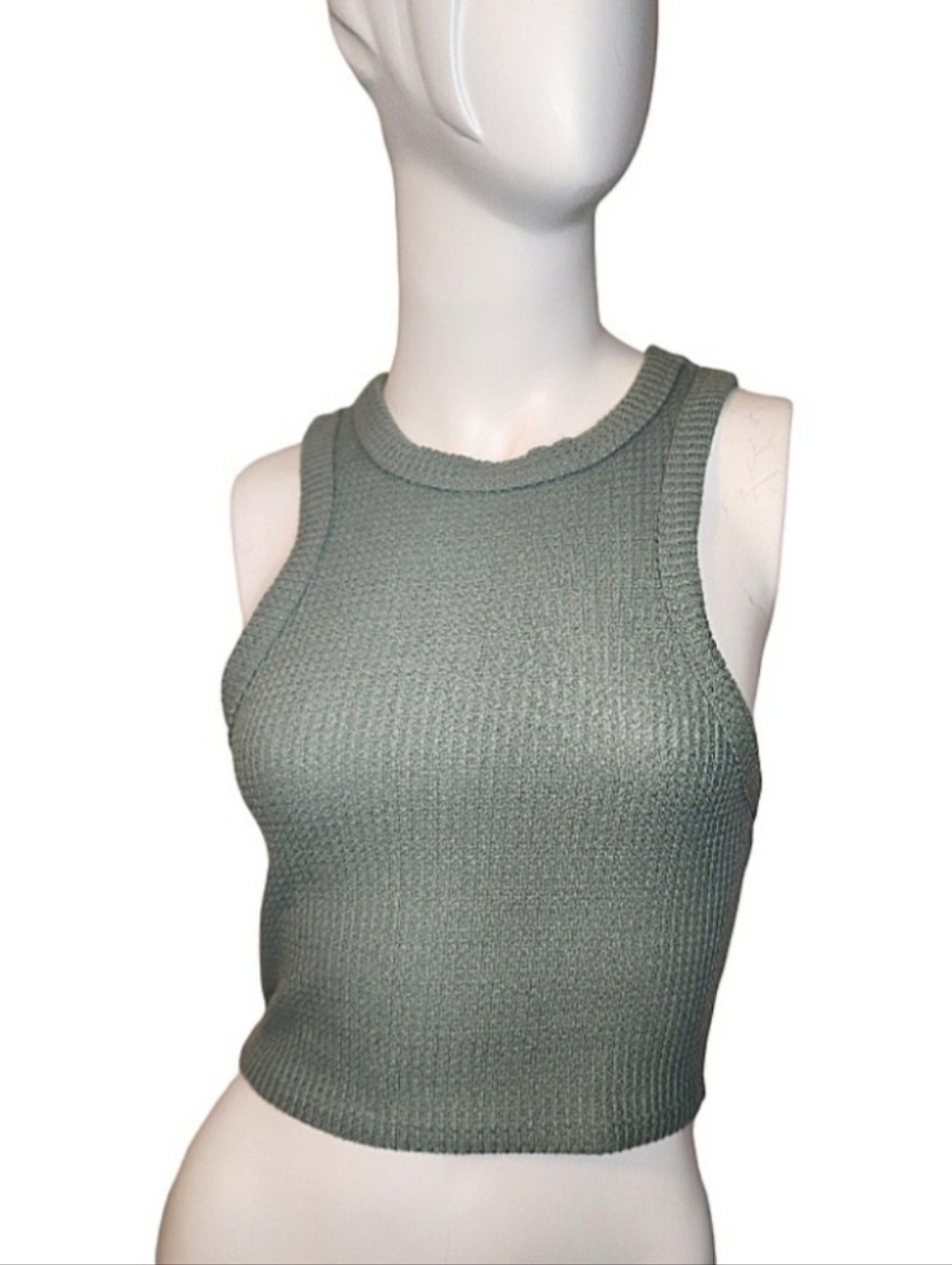 Forever 21 Sleeveless Waffle Knit Crop Tank Top - Sage Green Size S